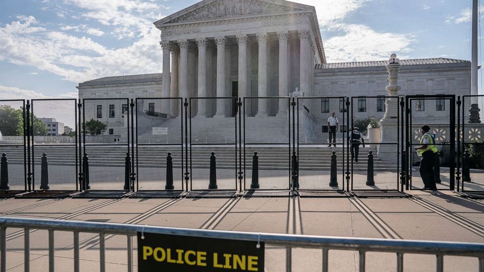 PHOTO: A security fence surrounds the Supreme Court, June 8, 2022.