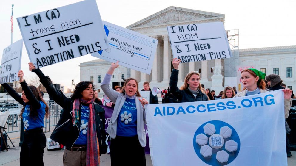 PHOTO: Abortion-rights activists rally outside of the Supreme Court, March 26, 2024, in Washington.