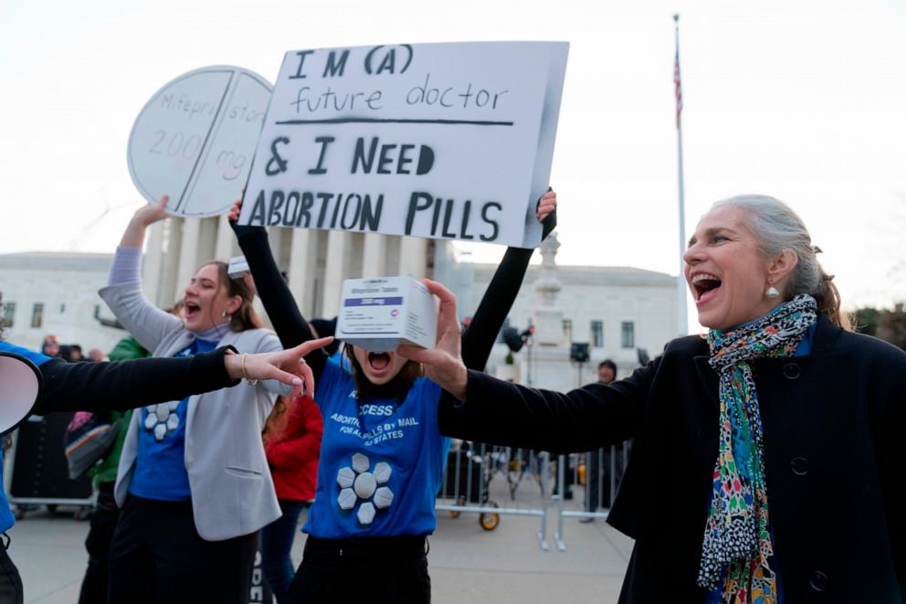 PHOTO: Abortion-rights activists rally outside of the Supreme Court, March 26, 2024, in Washington.
