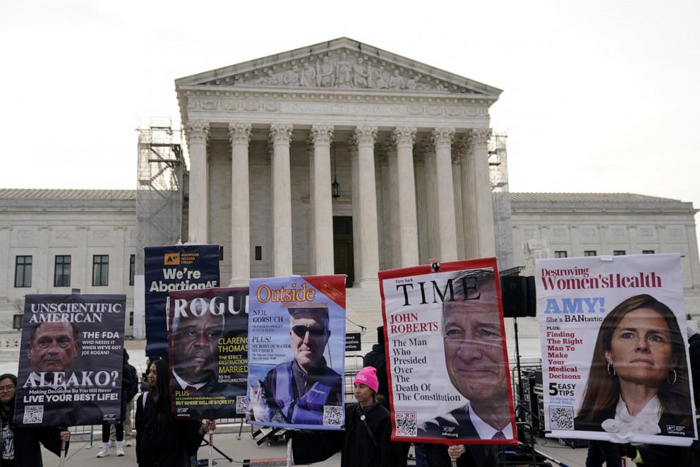 PHOTO: Abortion-rights activists rally outside of the Supreme Court, March 26, 2024, in Washington.