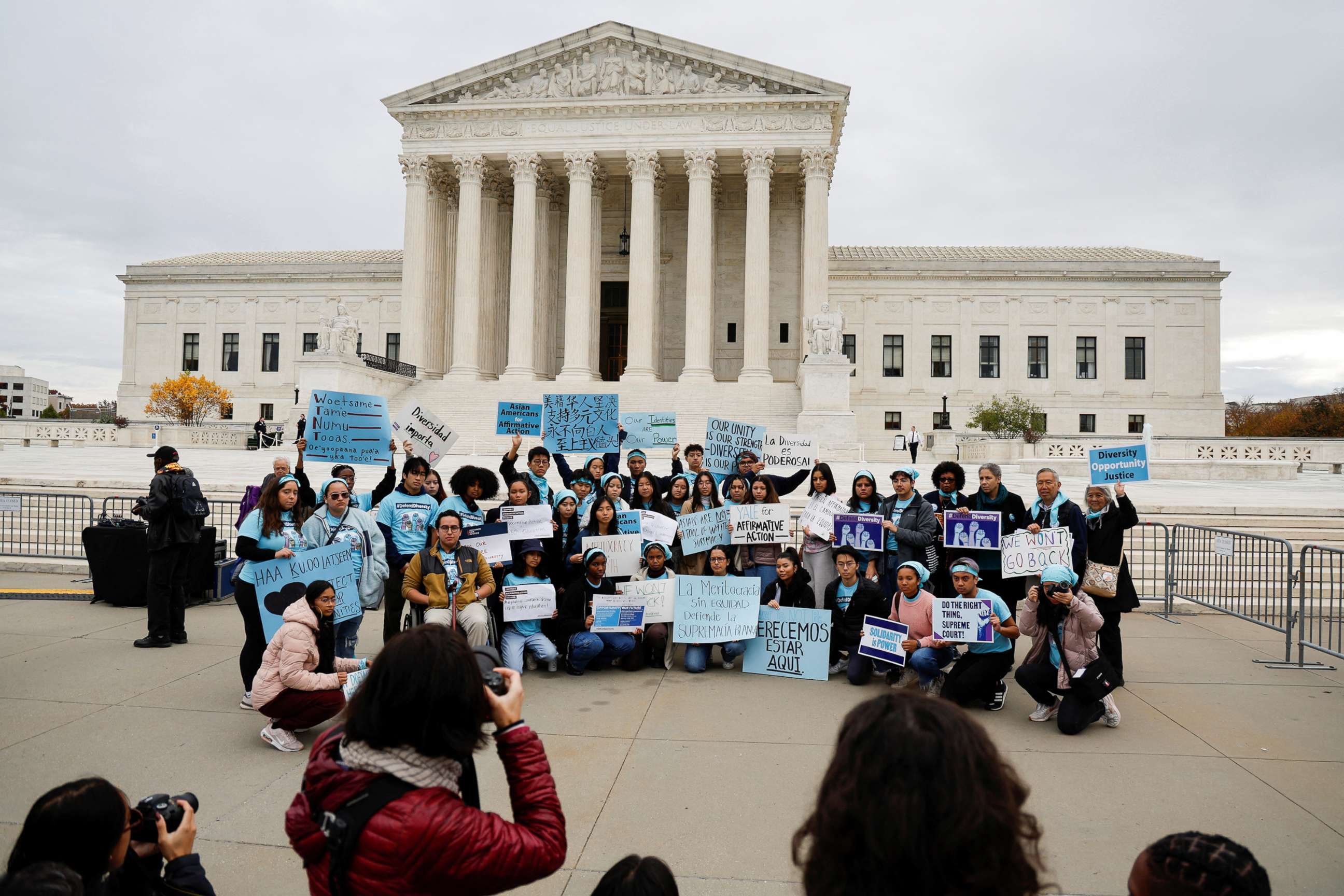 PHOTO: Demonstrators gather in support of affirmative action as the U.S. Supreme Court is set to consider whether colleges may continue to use race as a factor in student admissions in two cases, in Washington, D.C., Oct. 31, 2022.