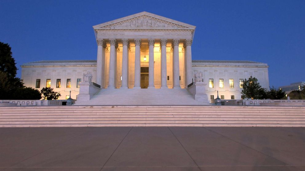 PHOTO: The US Supreme Court building is shown at night.