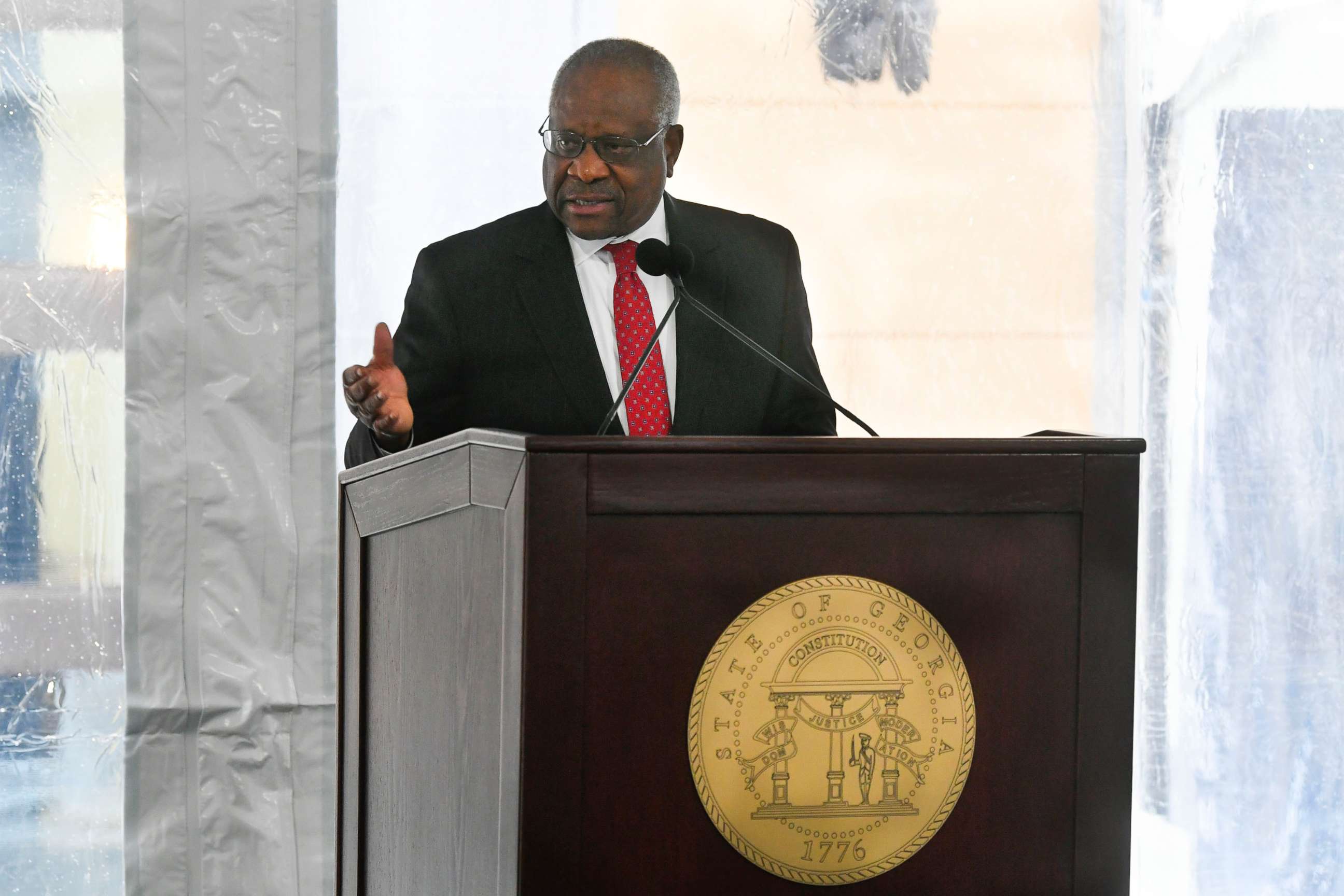 PHOTO: Supreme Court Associate Justice Clarence Thomas attends a dedication in Atlanta, Feb. 11, 2020. 