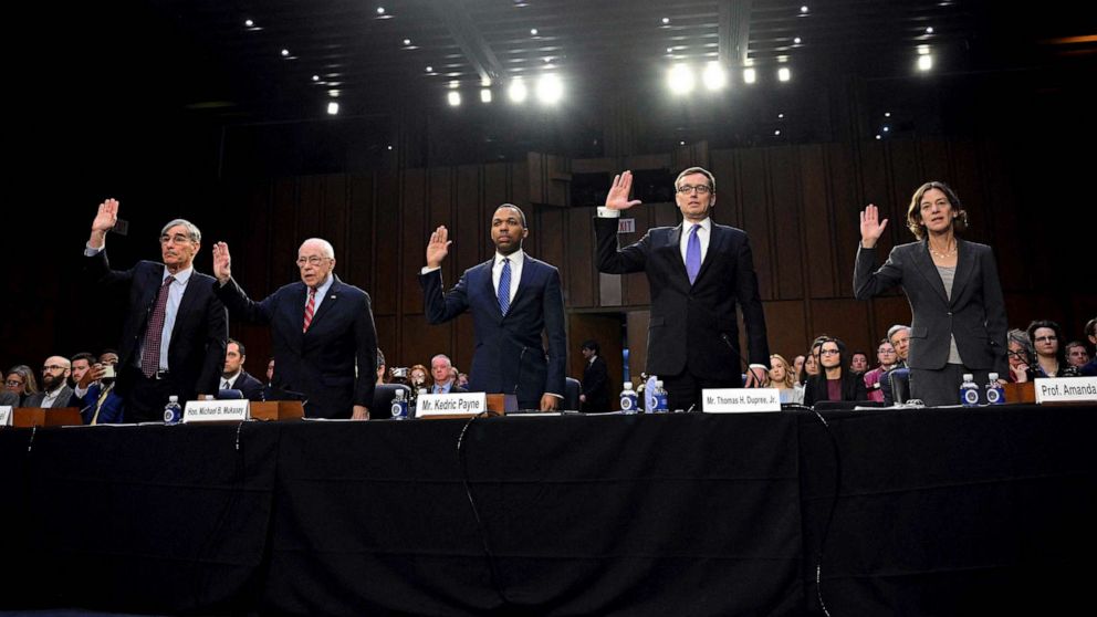 PHOTO: Former US district judge Jeremy Fogel, former US Attorney General and former US District Judge for the Southern District of NY Michael Mukasey, Kedric Payne, Vice President, General Counsel, and Senior Director of Ethics at Campaign