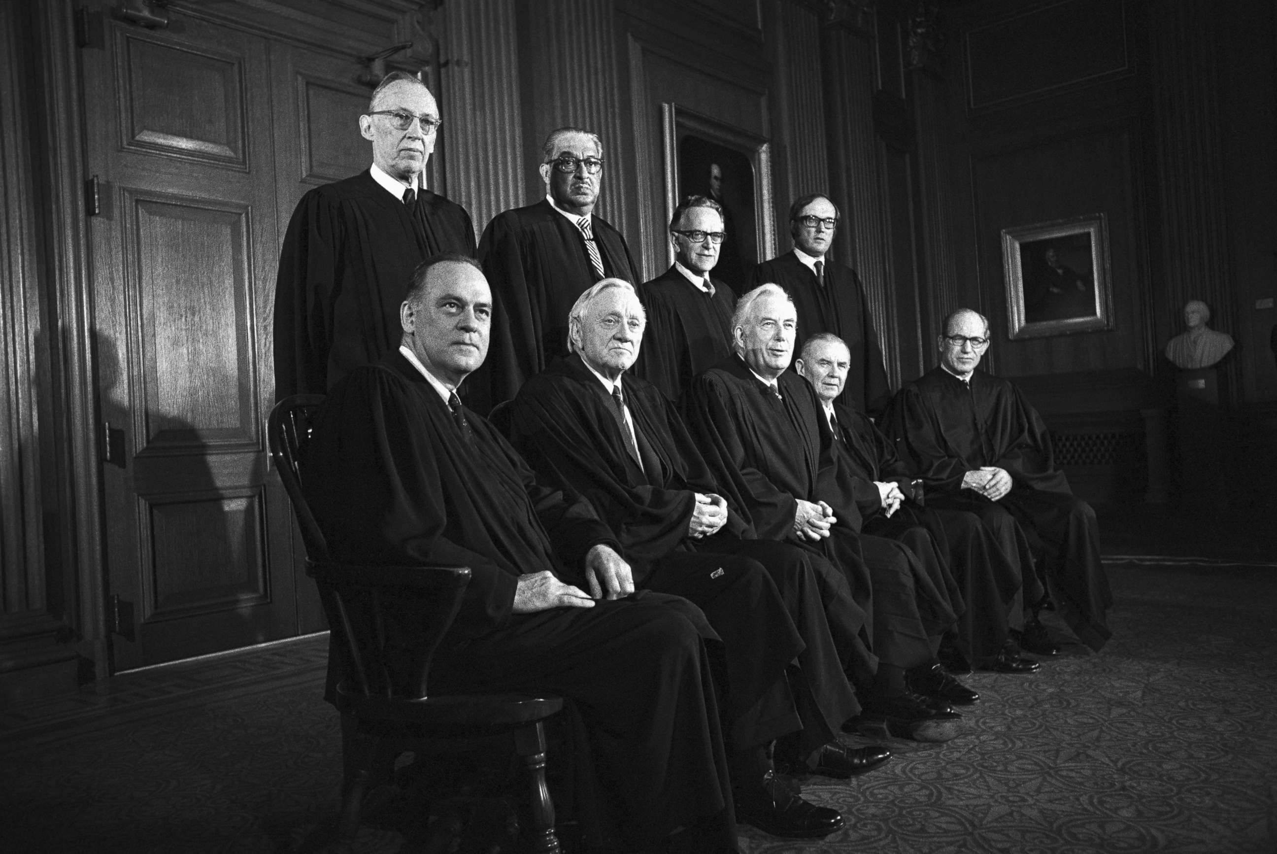 PHOTO: Justices of the Supreme Court of the United States pose for an official portrait in 1972.
