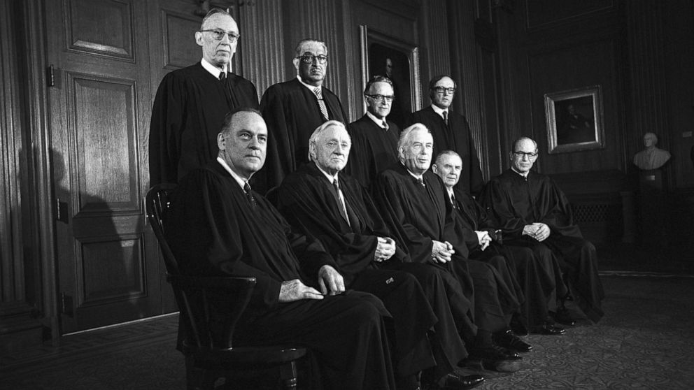 PHOTO: Justices of the Supreme Court of the United States pose for an official portrait in 1972.