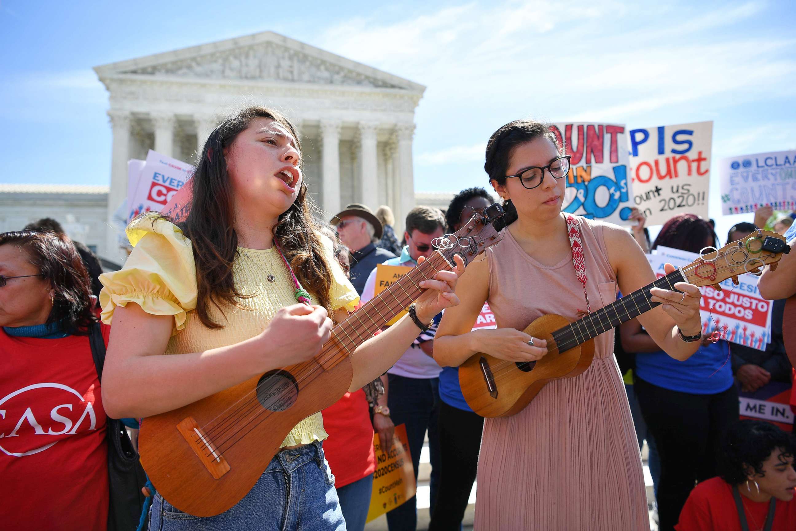 PHOTO: People rally at the US Supreme Court in Washington, D.C., April 23, 2019, to protest a proposal to add a citizenship question in the 2020 Census.