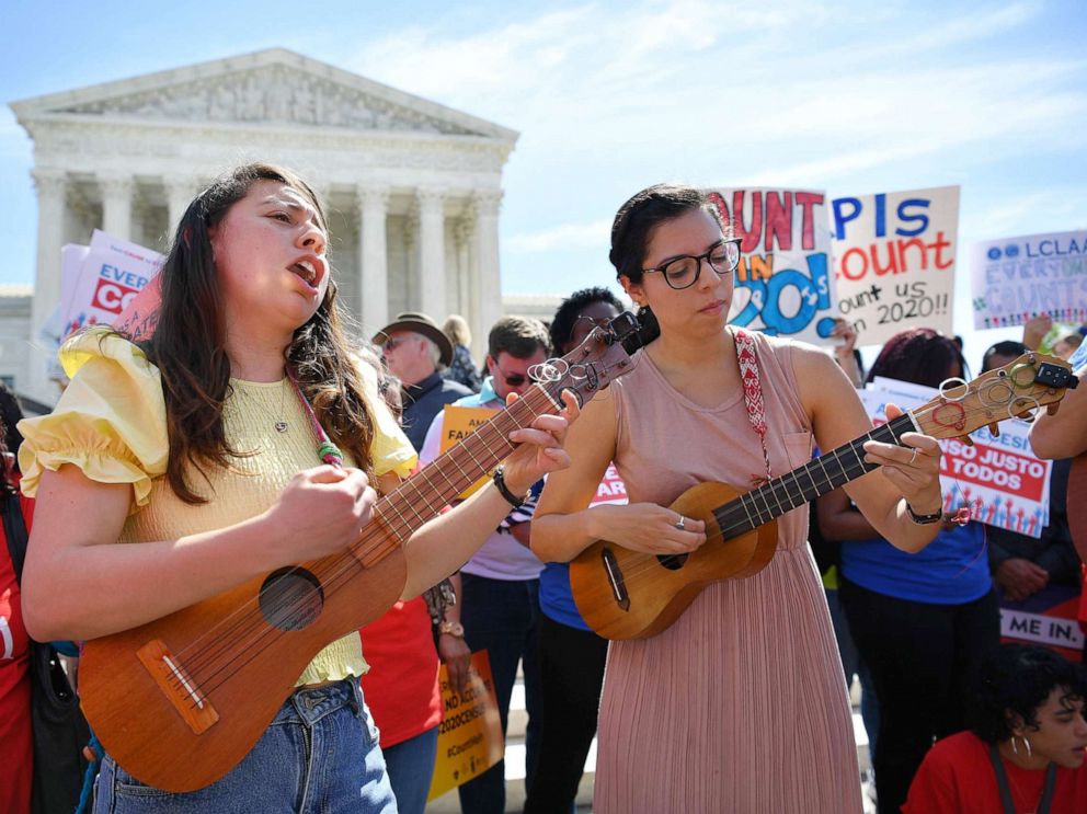 PHOTO: People rally at the US Supreme Court in Washington, D.C., April 23, 2019, to protest a proposal to add a citizenship question in the 2020 Census.