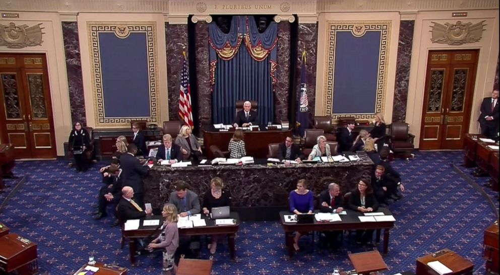 PHOTO: Vice President Mike Pence presides over the Senate during the start of the vote for the confirmation of Brett Kavanaugh to the Supreme Court in Washington, Oct. 6, 2018.