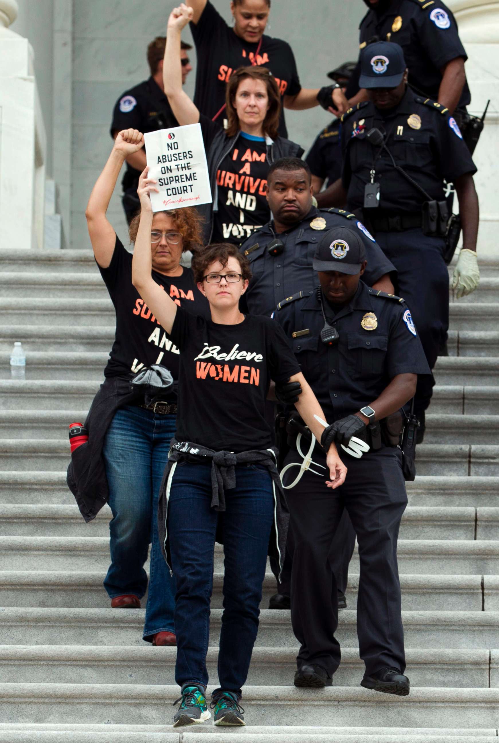 PHOTO: Demonstrators are arrested on the steps of the Capitol as they protest the appointment of Supreme Court nominee Brett Kavanaugh, Oct. 6, 2018.