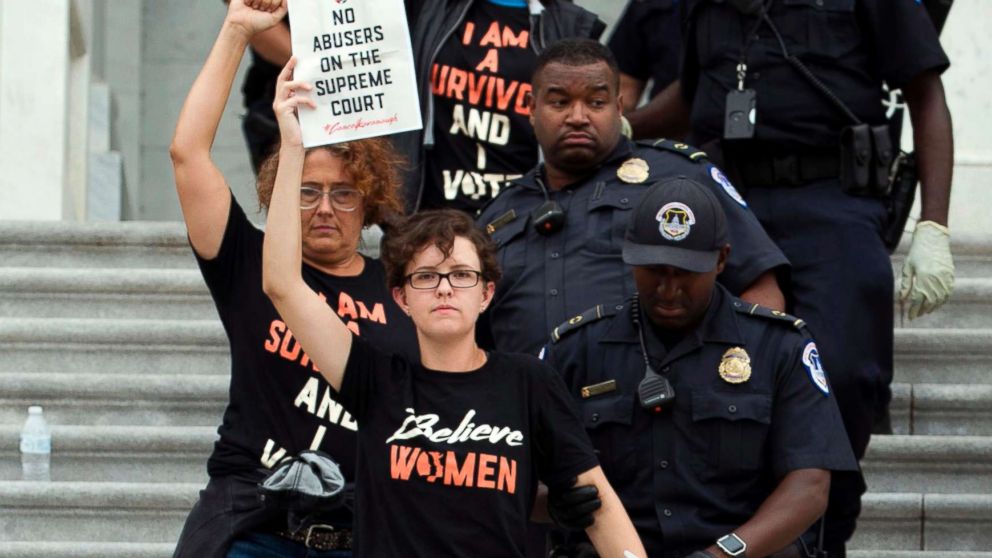 PHOTO: Demonstrators are arrested on the steps of the Capitol as they protest the appointment of Supreme Court nominee Brett Kavanaugh, Oct. 6, 2018.