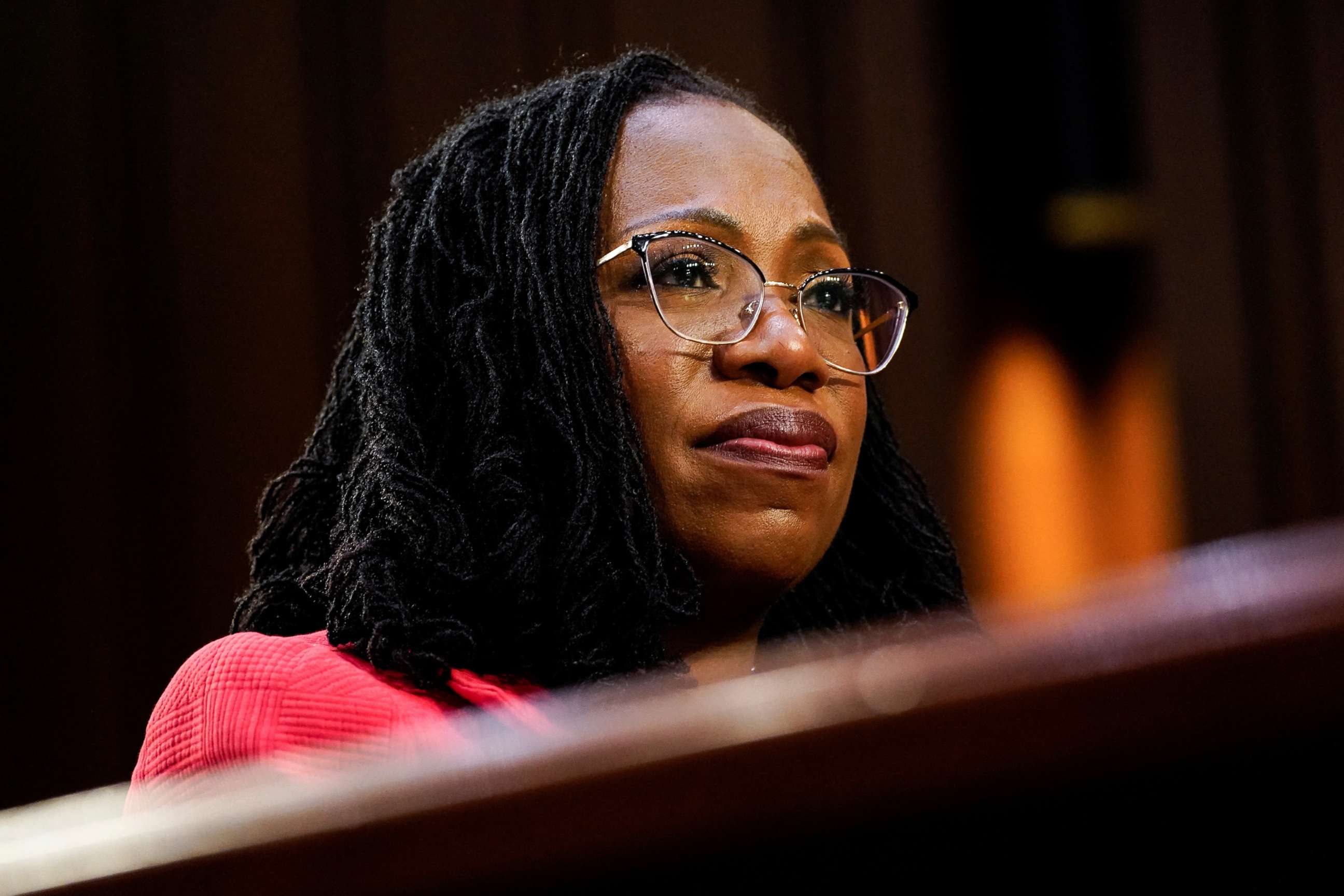 PHOTO: Judge Ketanji Brown Jackson listens to questions from U.S. Senator Ted Cruz as she testifies during a Senate Judiciary Committee confirmation hearing on her nomination to the U.S. Supreme Court, on Capitol Hill in Washington, March 22, 2022.