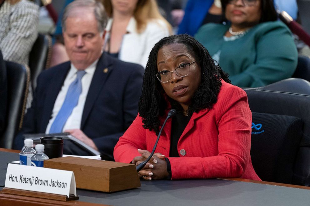 PHOTO: Supreme Court nominee Ketanji Brown Jackson answers a question from Sen. Ted Cruz during her Senate Judiciary Committee confirmation hearing on Capitol Hill in Washington, March 22, 2022.artin)