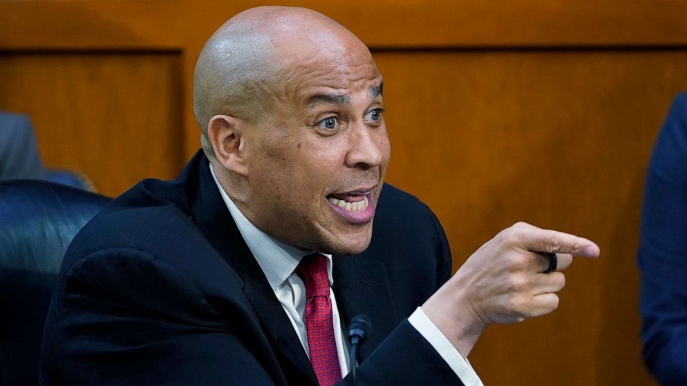 PHOTO: Sen. Cory Booker speaks during the confirmation hearing of Supreme Court nominee Judge Ketanji Brown Jackson before the Senate Judiciary Committee on Capitol Hill in Washington, March 23, 2022. 