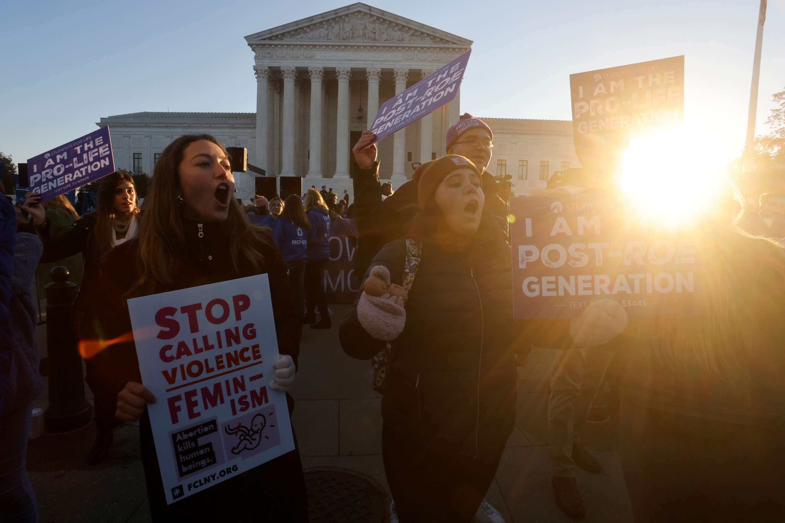 PHOTO: Anti-abortion rights activists protest outside the Supreme Court building, ahead of arguments in the Mississippi abortion rights case Dobbs v. Jackson Women's Health, in Washington, D.C., Dec. 1, 2021.