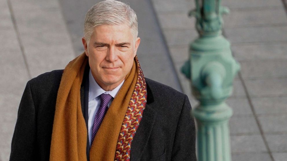 PHOTO: Justice Neil M. Gorsuch arrives at the U.S. Capitol ahead of the inauguration of President Joe Biden in Washington, Jan. 20, 2021.