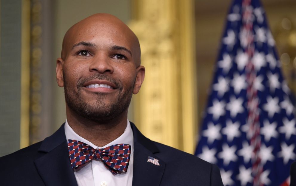 PHOTO: Dr. Jerome Adams waits to be sworn in as the 20th U.S. Surgeon General by Vice President Mike Pence in Washington, Sept. 5, 2017.