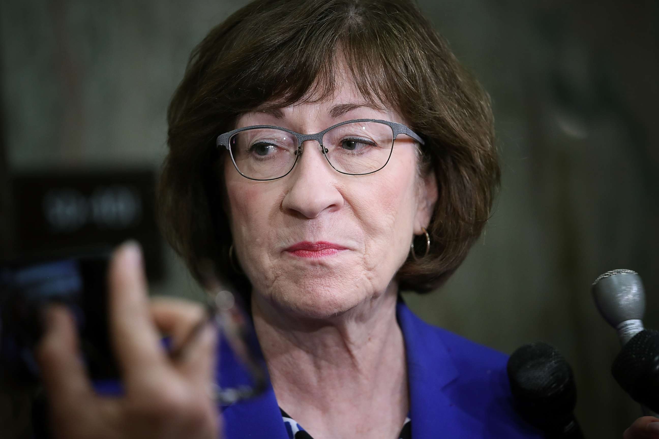 PHOTO: Sen. Susan Collins talks to reporters on Capitol Hill, Sept. 17, 2018, in Washington.