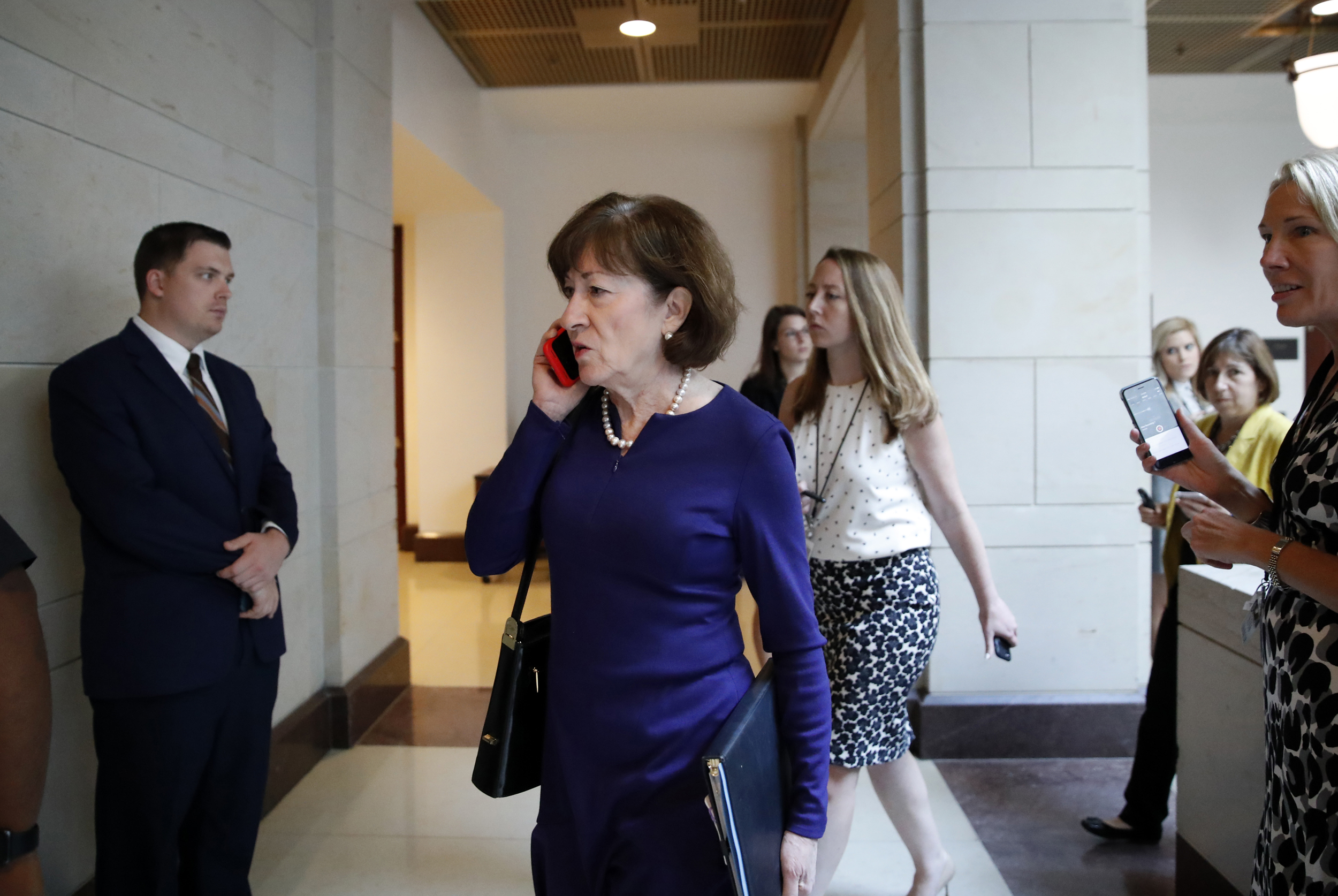 PHOTO: Sen. Susan Collins arrives to view the FBI report on sexual misconduct allegations against Supreme Court nominee Brett Kavanaugh, on Capitol Hill,  in Washington, Oct. 4, 2018.