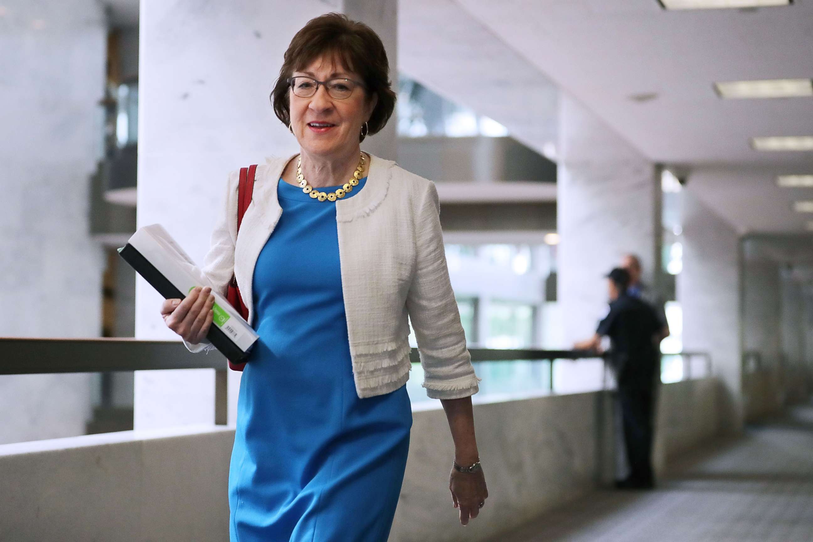 PHOTO: Susan Collins heads to a closed-door meeting of the Senate Intelligence Committee in the Hart Senate Office Building on Capitol Hill, July 27, 2017, in Washington.
