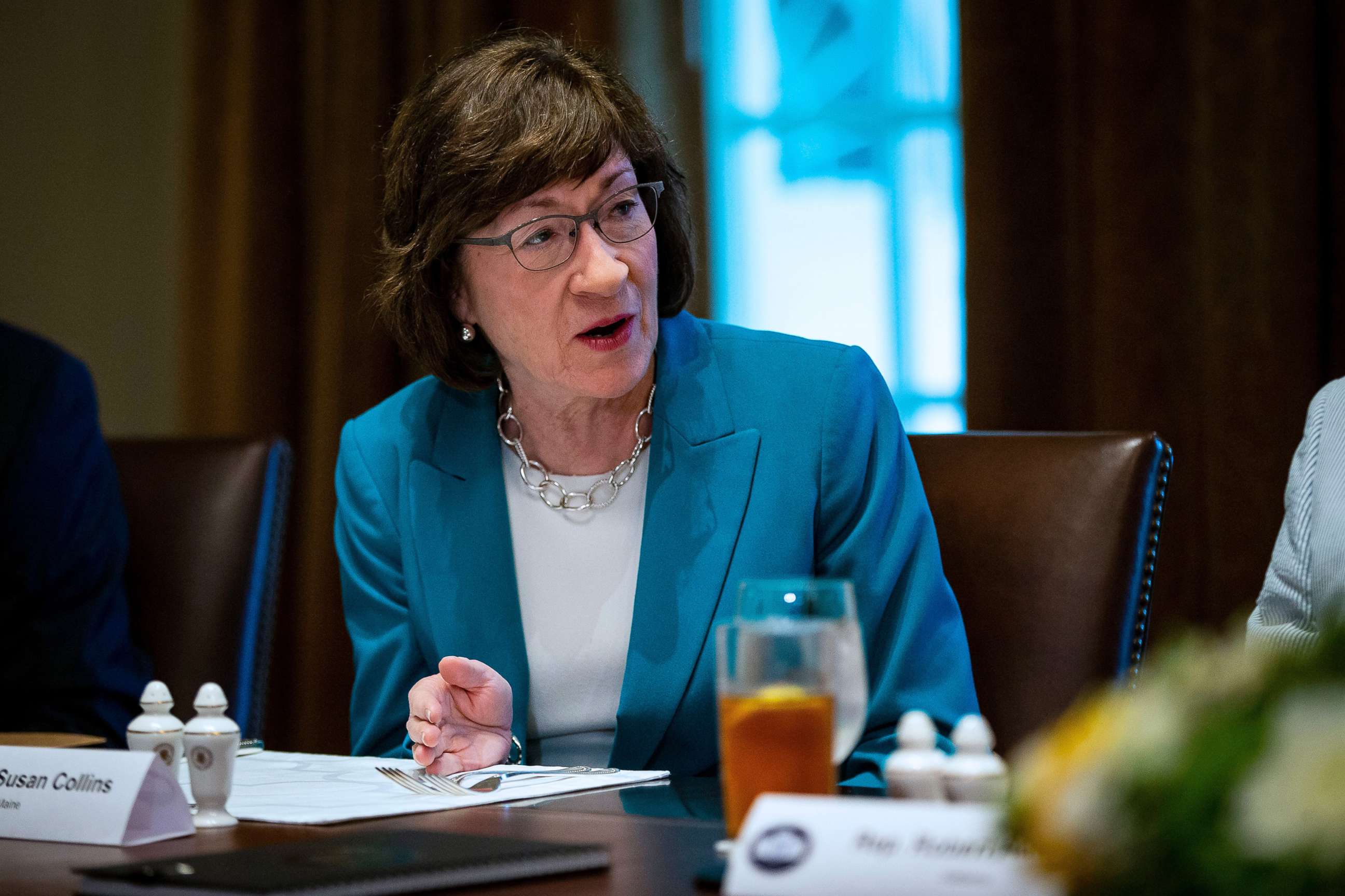 PHOTO: Senator Susan Collins attends a meeting with Republican lawmakers in the Cabinet Room at the White House in Washington, D.C., June 26, 2018