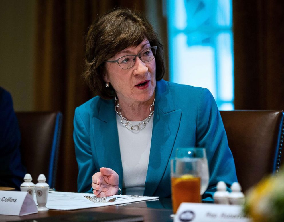 PHOTO: Senator Susan Collins attends a meeting with Republican lawmakers in the Cabinet Room at the White House in Washington, D.C., June 26, 2018