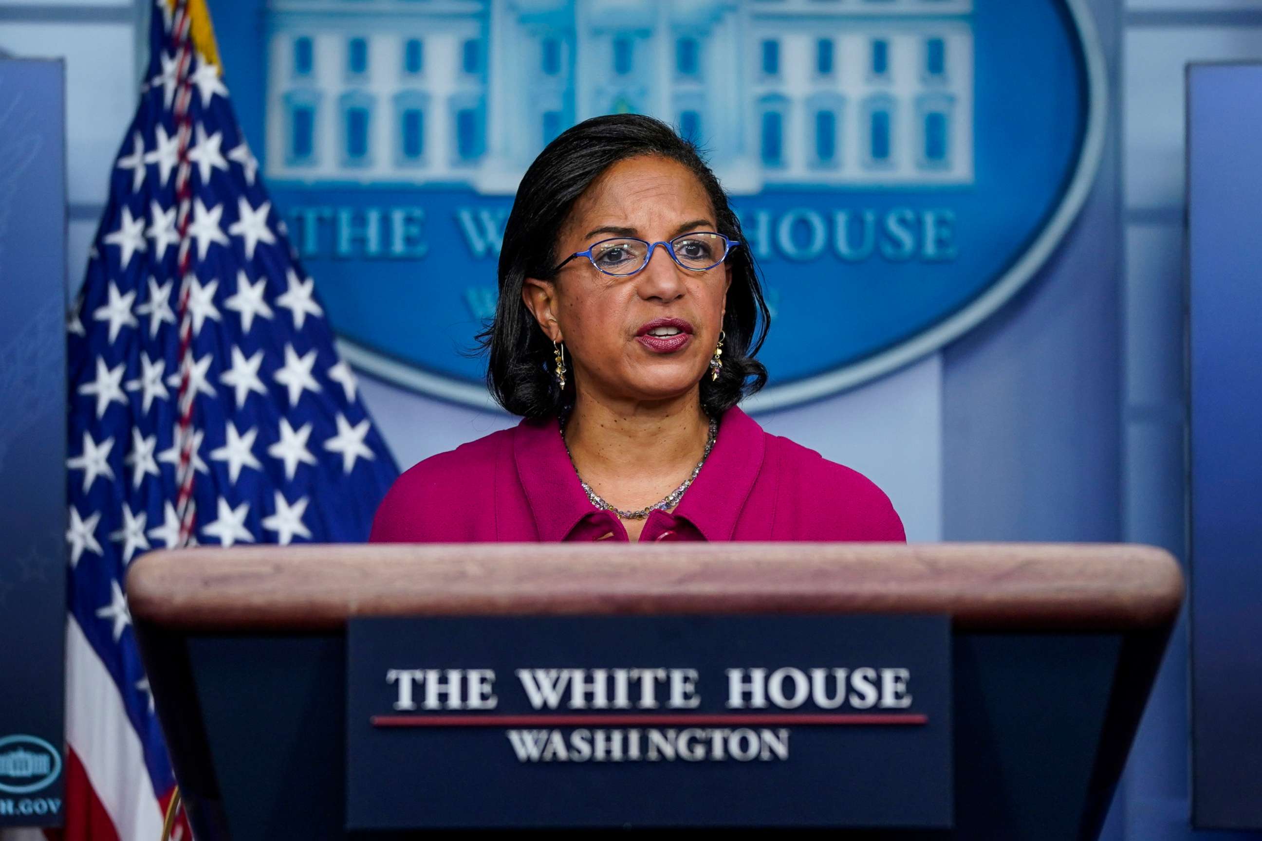 PHOTO: In this Jan. 26, 2021, file photo, Domestic Policy Advisor Susan Rice speaks during the daily press briefing at the White House in Washington, D.C.