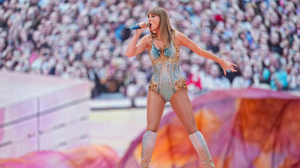 PHOTO: Taylor Swift performs at Wembley Stadium as part of her Eras Tour on  June 21, 2024 in London.