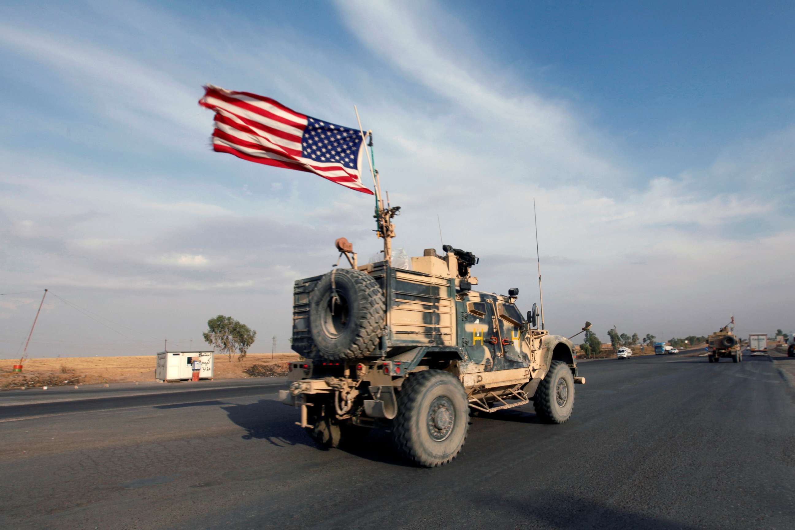 PHOTO: A convoy of U.S. vehicles are seen withdrawing from northern Syria, in Erbil, Iraq, Oct. 21, 2019.