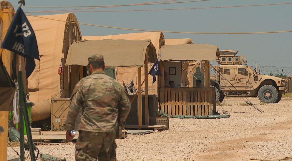 PHOTO:  U.S. service members at a U.S. base in eastern Syria