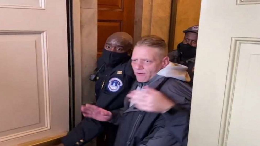 PHOTO: Michael Sywak of New York seen inside the U.S. Capitol on Jan. 6, according to the Justice Department. Sywak and his son Jason were sentenced on June 9, 2022 to home detention and probation for their participation in the riot at the Capitol. 