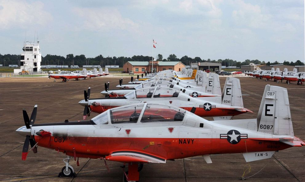 PHOTO: T-6B Texan II training aircraft assigned to Training Wing (TRAWING) 5 from Pensacola, Fla., are staged on the tarmac at Millington Regional Jetport.