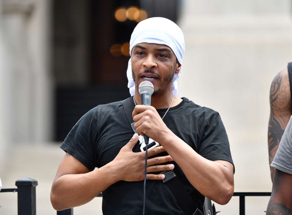 PHOTO: Rapper T.I. speaks onstage during the Justice For Kendrick Johnson Rally at the Georgia State Capitol on June 13, 2020 in Atlanta.