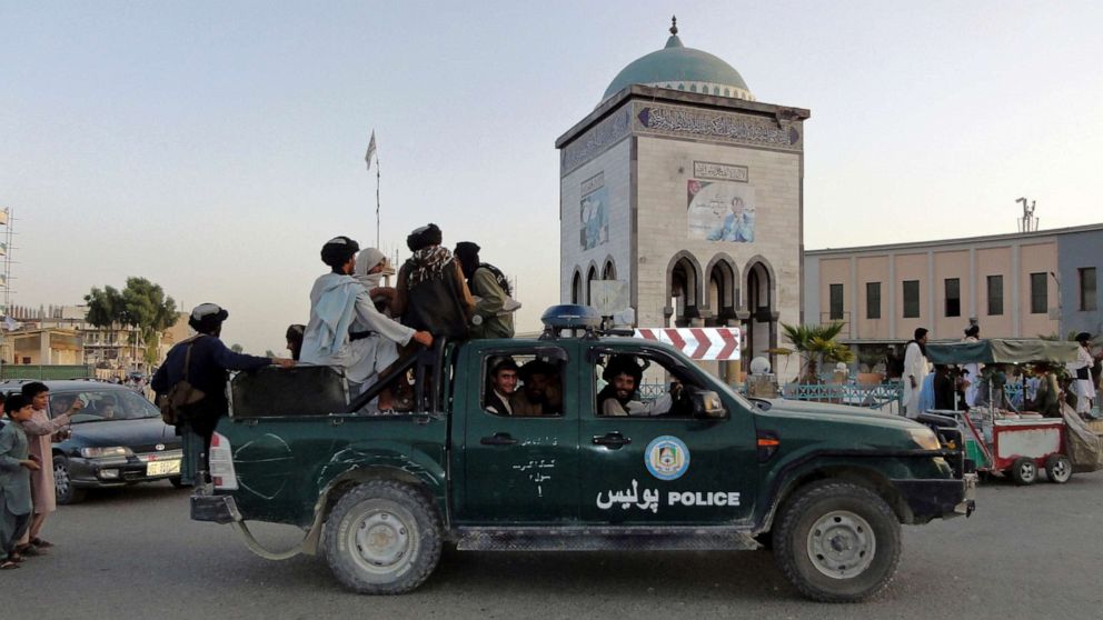 PHOTO: Taliban fighters patrol inside the city of Kandahar, Afghanistan, Aug. 15, 2021.