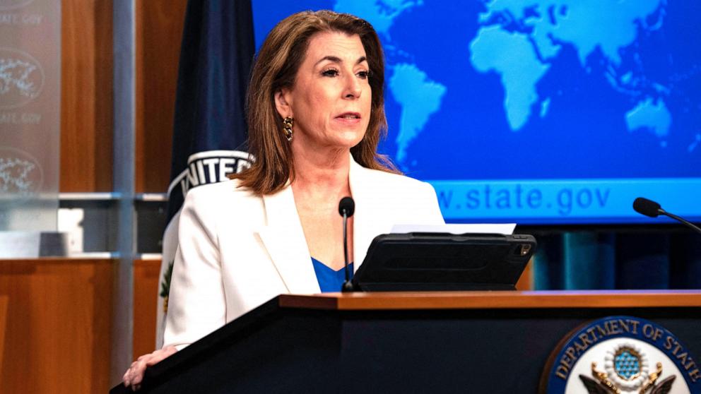 PHOTO: In this April 29, 2025, file photo, US State Department Spokesperson Tammy Bruce held a press briefing in Washington, D.C.