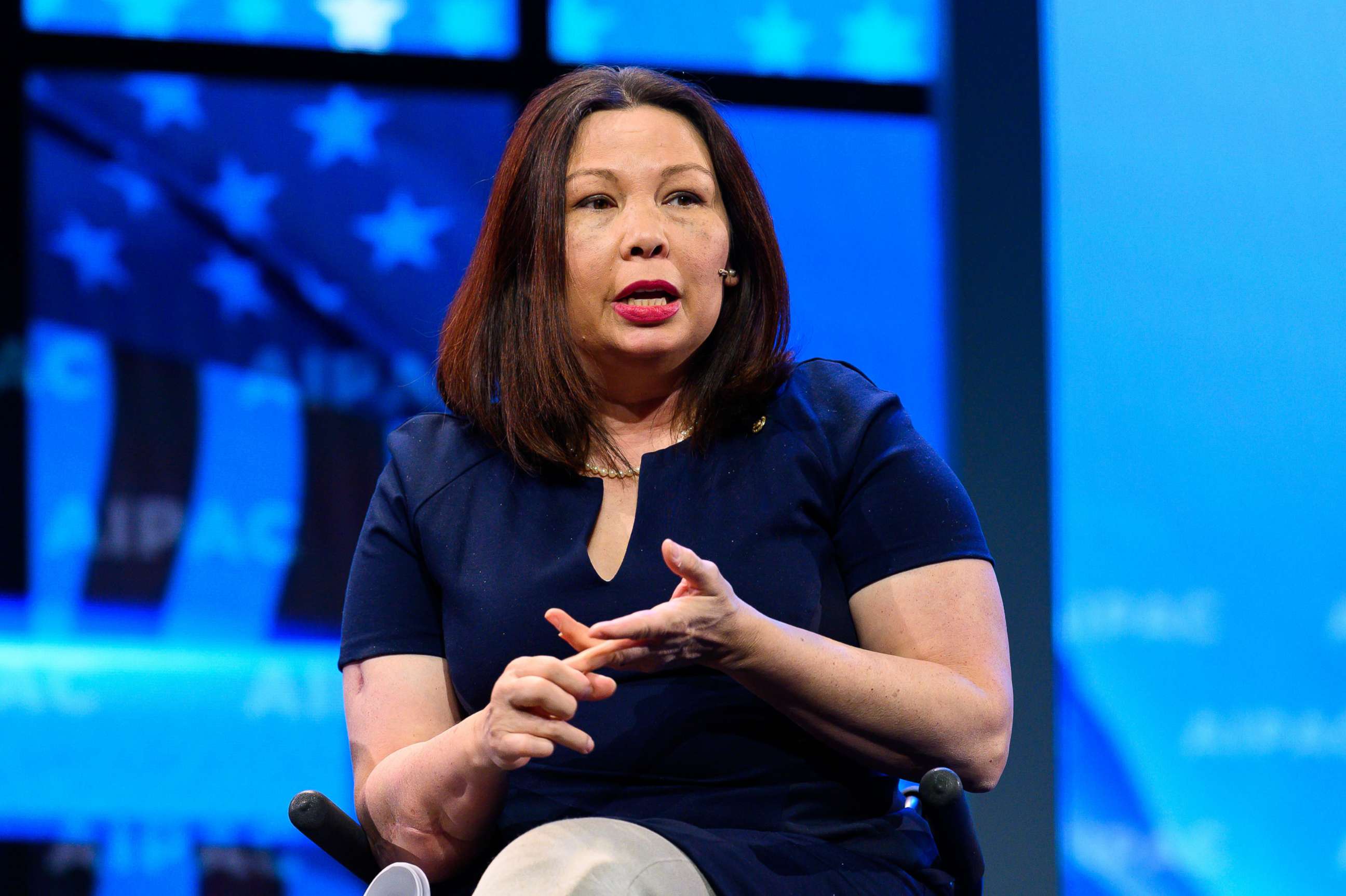 PHOTO: In this March, 25, 2019, file photo, Senator Tammy Duckworth speaks in Washington, DC.