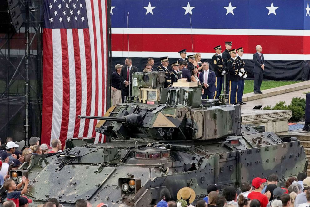 PHOTO: Spectators stand next to a tank at the "Salute to America" event at the Lincoln Memorial during Fourth of July Independence Day celebrations in Washington, D.C., U.S., July 4, 2019. REUTERS/Joshua Roberts