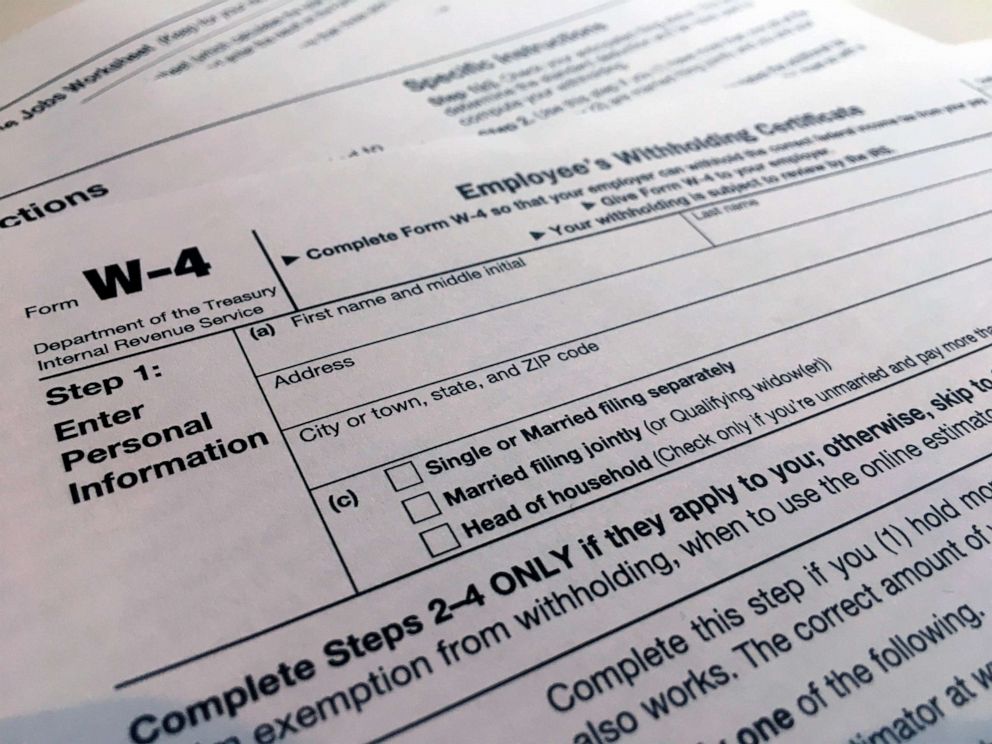 PHOTO: A W-4 form is viewed in New York, Feb. 5, 2020.