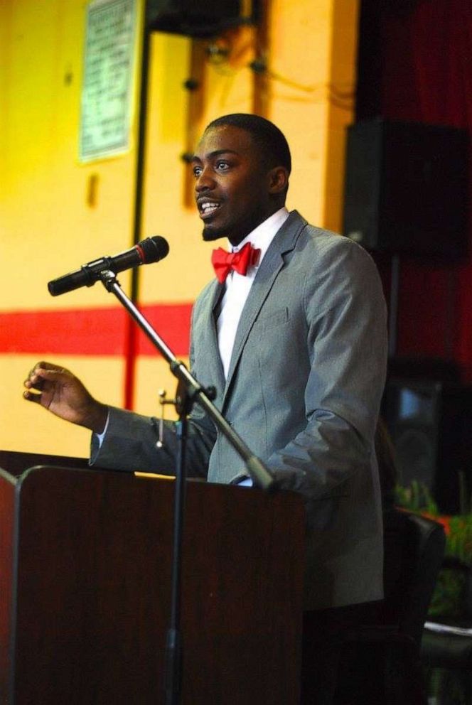 PHOTO: Phelton Moss gives class speech after his second year as a HS English teacher at Greenwood High School where he was teacher of the year for two consecutive years in Greenwood, Miss., 2014.