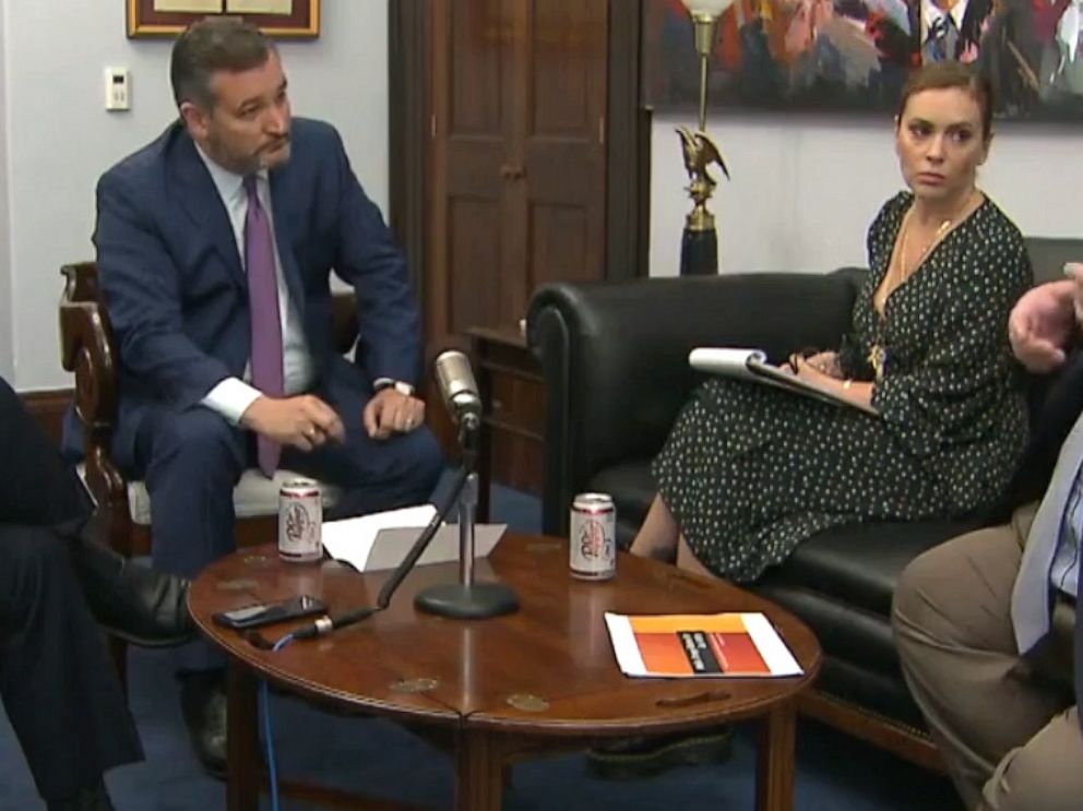 PHOTO: Sen. Ted Cruz speaks to Alyssa Milano about gun control, Sept. 11, 2019.