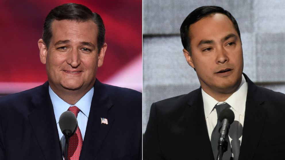 (L-R) Sen. Ted Cruz in Cleveland, July 20, 2016 and Joaquin Castro in Philadelphia, July 28, 2016.