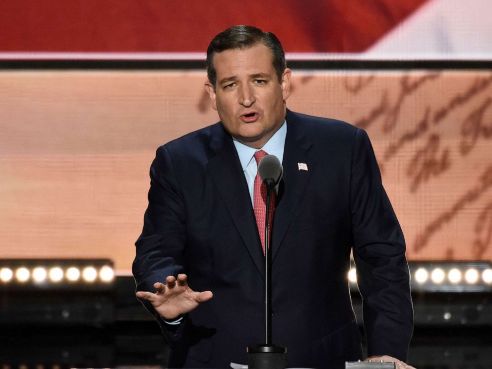 PHOTO: Sen. Ted Cruz, R-Texas, speaks at the 2016 Republican National Convention from the Quicken Loans Arena in Cleveland on July 20, 2016.