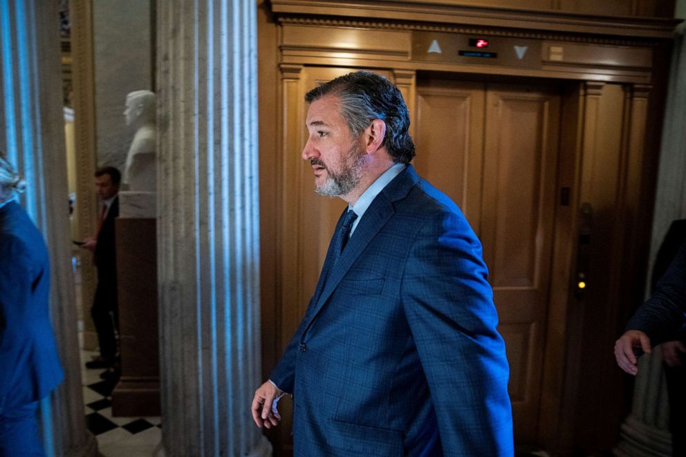 PHOTO: Senator Ted Cruz heads to the Senate floor for a vote, in the U.S. Capitol in Washington, Oct. 28, 2021.