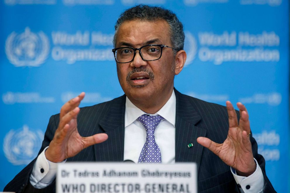 PHOTO: Tedros Adhanom Ghebreyesus, Director General of the World Health Organization speaks during a news conference on updates regarding the novel coronavirus COVID-19, at the WHO headquarters in Geneva, Switzerland, March 9, 2020.