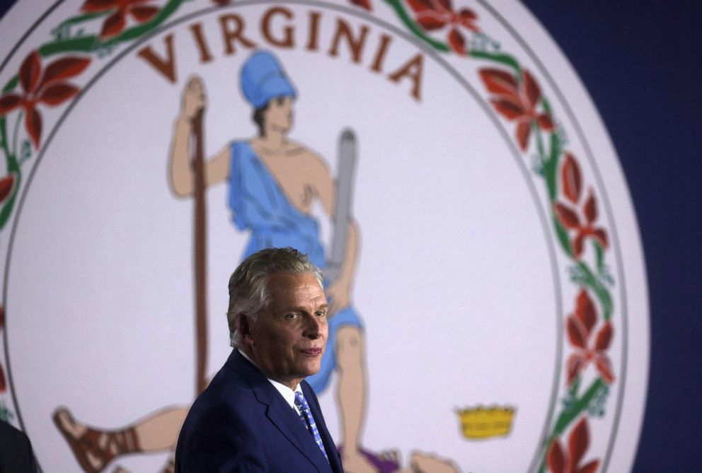 PHOTO: Terry McAuliffe, Democratic nominee for Virginia's governor, looks on as he addresses supporters during his election night party and rally in McLean, Va., on Nov. 2, 2021.