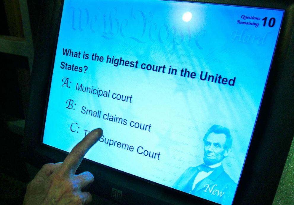 PHOTO: A citizenship test kiosk is displayed at the Arab American National Museum in Dearborn, Mich., March 9, 2012. 