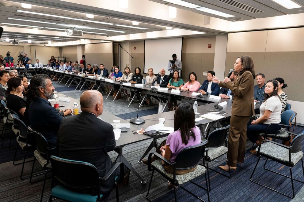 PHOTO: Vice President Kamala Harris meets with Democrats from the Texas state legislature at the American Federation of Teachers, July 13, 2021, in Washington, D.C. 