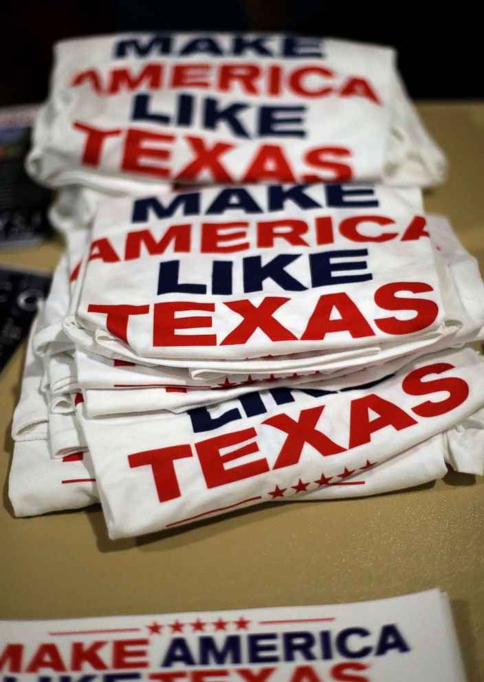 PHOTO: Campaign T-shirts are stacked on a table at a Republican congressional candidate forum, in New Braunfels, Texas, Feb. 13, 2018.