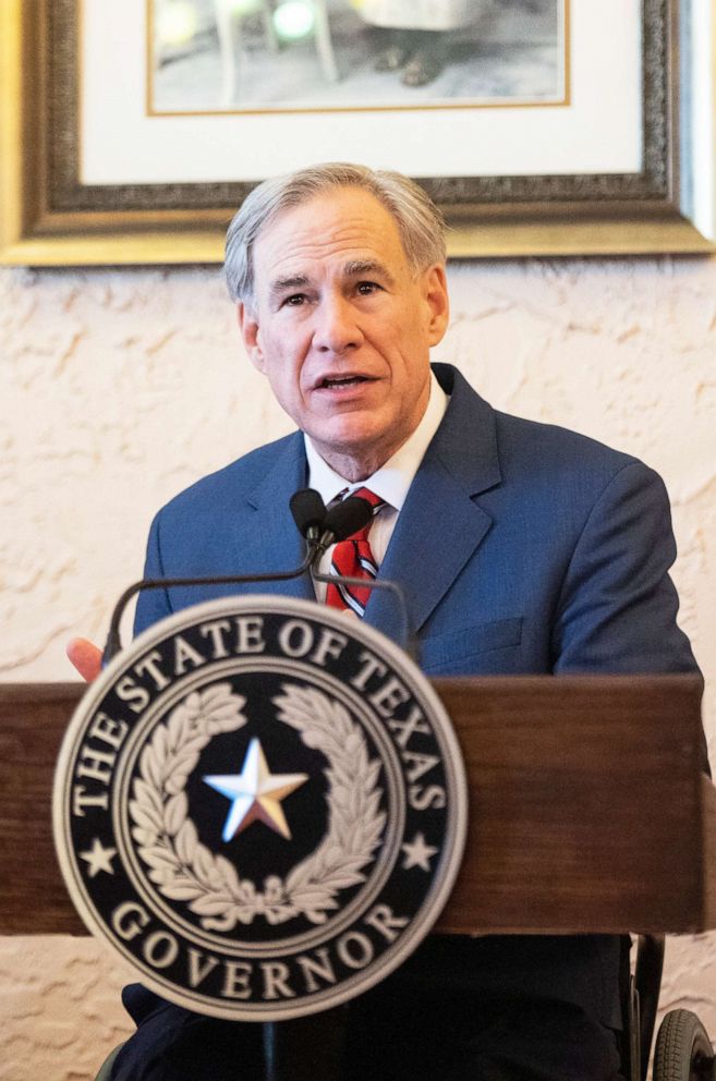 PHOTO: Texas Governor Greg Abbott delivers an announcement in Lubbock, Texas, March 2, 2021.