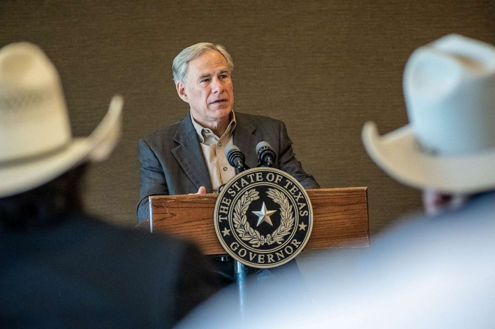 PHOTO: Texas Governor Greg Abbott delivers remarks to the Texas Border Sheriffs Coalition on April 11., 2022, in El Paso, Texas.

